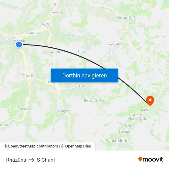 Rhäzüns to S-Chanf map