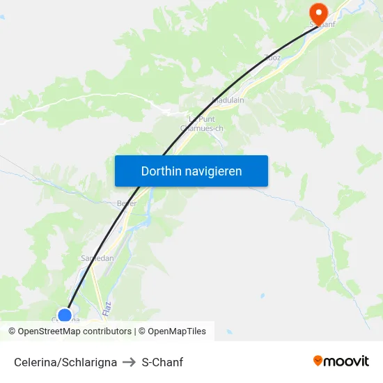 Celerina/Schlarigna to S-Chanf map