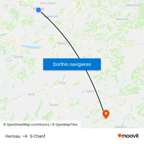 Herisau to S-Chanf map