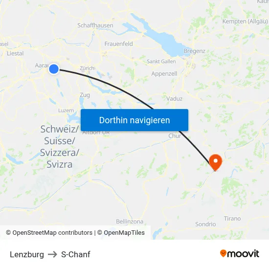 Lenzburg to S-Chanf map