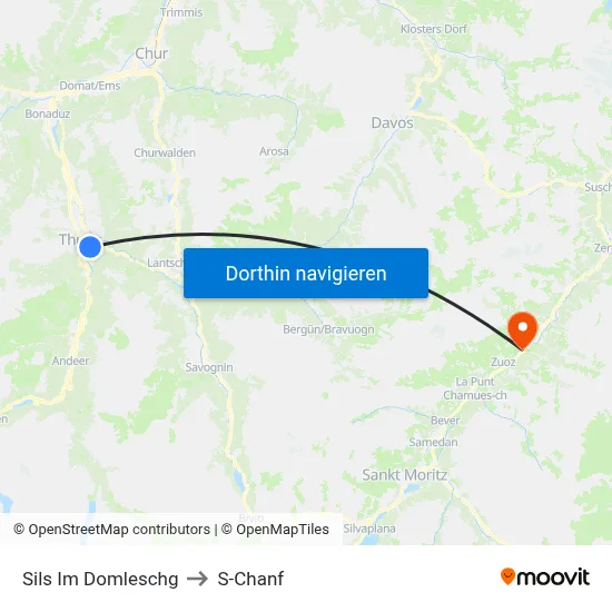 Sils Im Domleschg to S-Chanf map