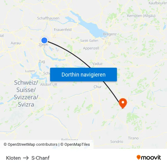 Kloten to S-Chanf map