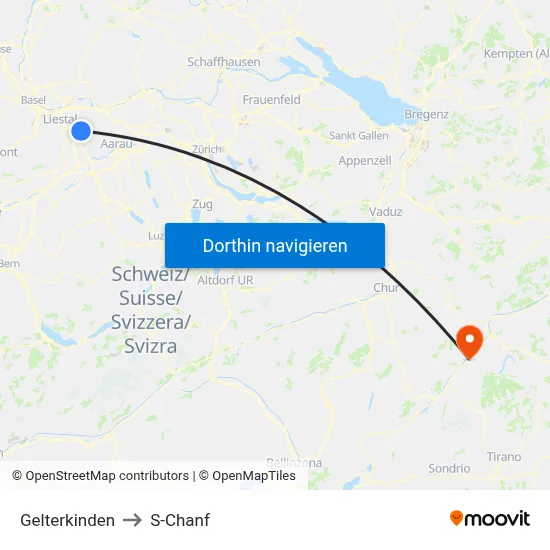 Gelterkinden to S-Chanf map