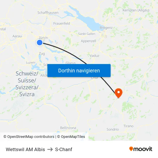 Wettswil AM Albis to S-Chanf map