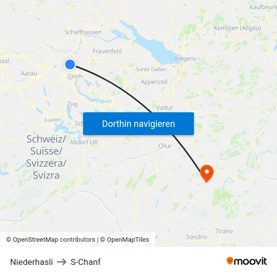 Niederhasli to S-Chanf map