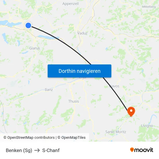 Benken (Sg) to S-Chanf map