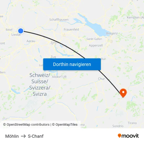 Möhlin to S-Chanf map