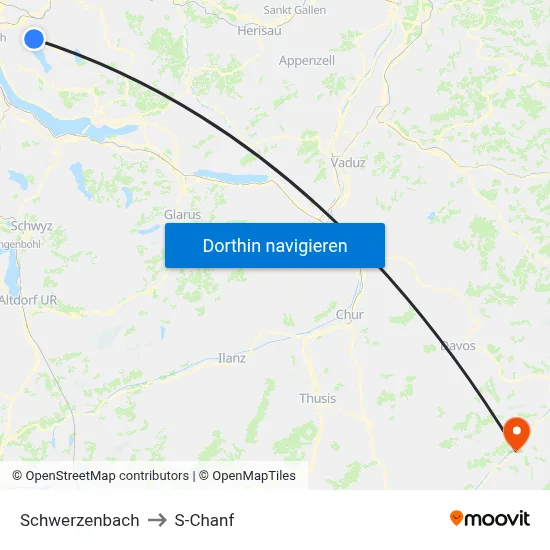 Schwerzenbach to S-Chanf map