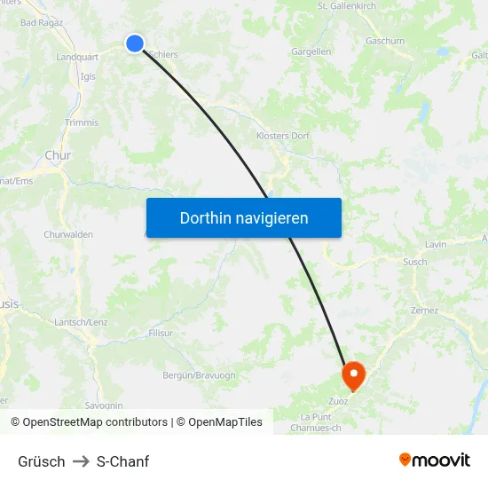Grüsch to S-Chanf map
