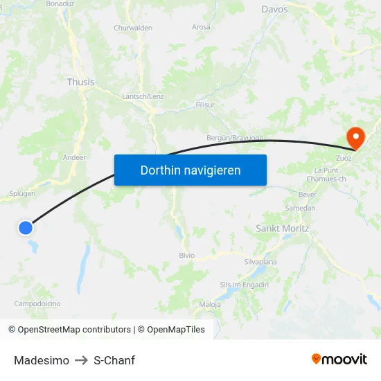 Madesimo to S-Chanf map