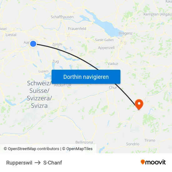 Rupperswil to S-Chanf map