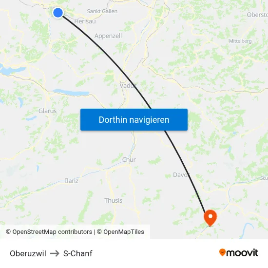 Oberuzwil to S-Chanf map