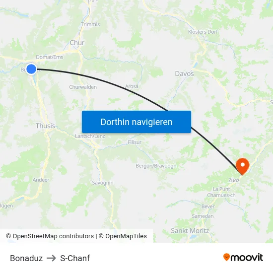 Bonaduz to S-Chanf map
