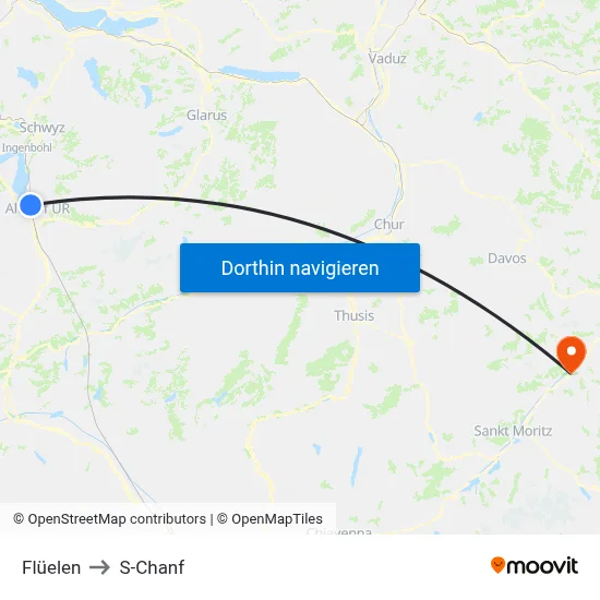 Flüelen to S-Chanf map