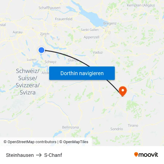 Steinhausen to S-Chanf map