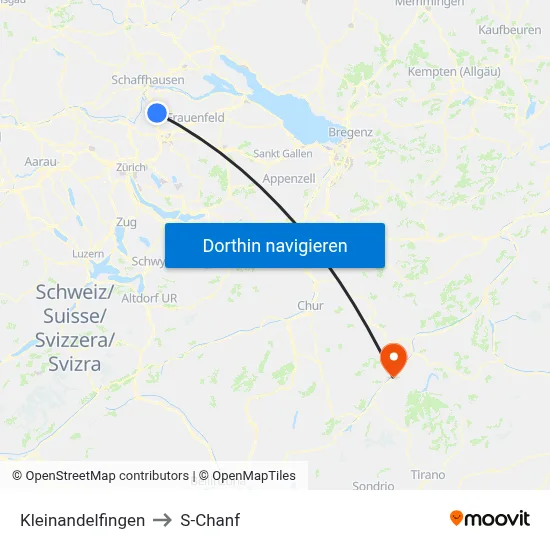 Kleinandelfingen to S-Chanf map