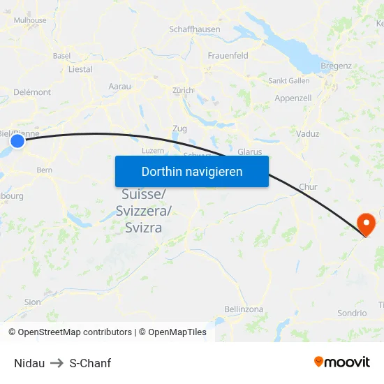 Nidau to S-Chanf map