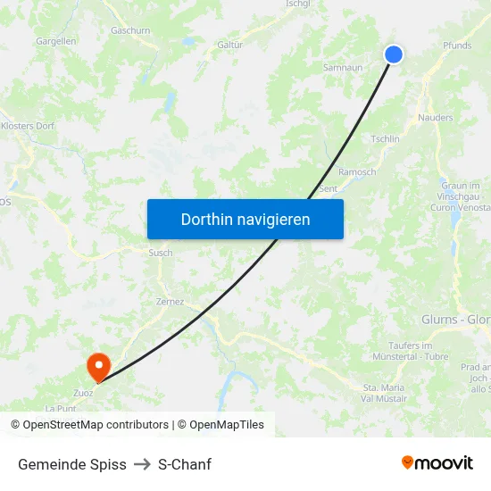 Gemeinde Spiss to S-Chanf map