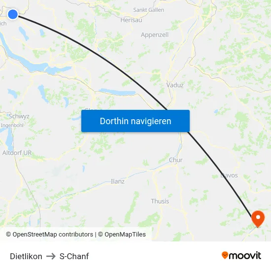 Dietlikon to S-Chanf map