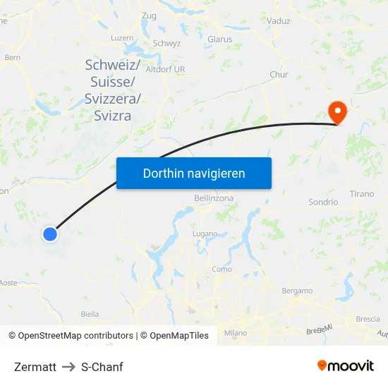 Zermatt to S-Chanf map