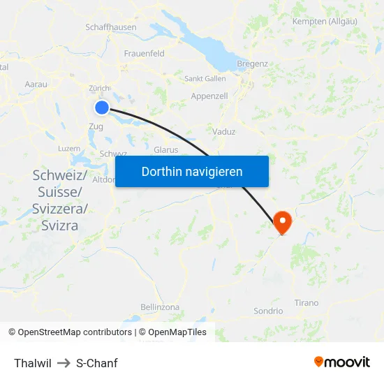 Thalwil to S-Chanf map