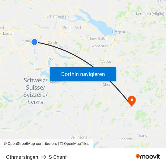Othmarsingen to S-Chanf map