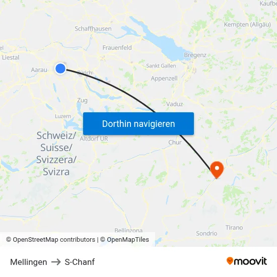 Mellingen to S-Chanf map