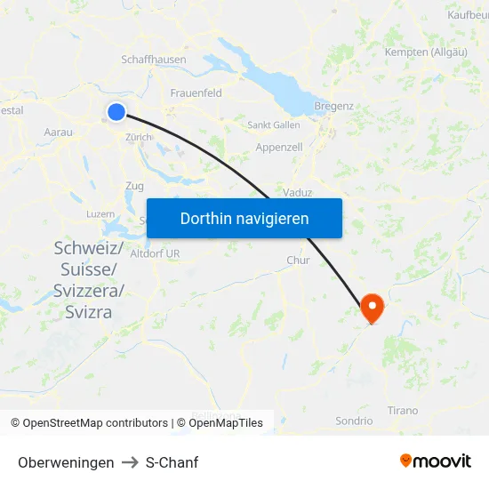 Oberweningen to S-Chanf map