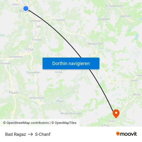 Bad Ragaz to S-Chanf map