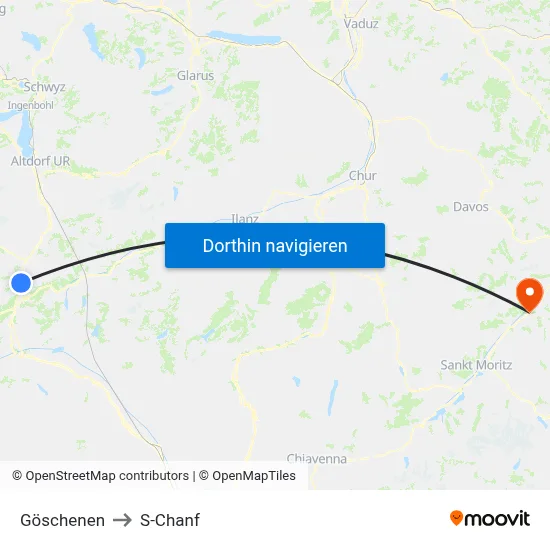 Göschenen to S-Chanf map