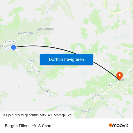 Bergün Filisur to S-Chanf map