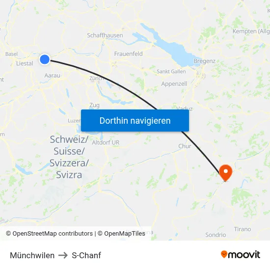 Münchwilen to S-Chanf map