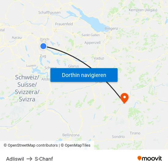 Adliswil to S-Chanf map