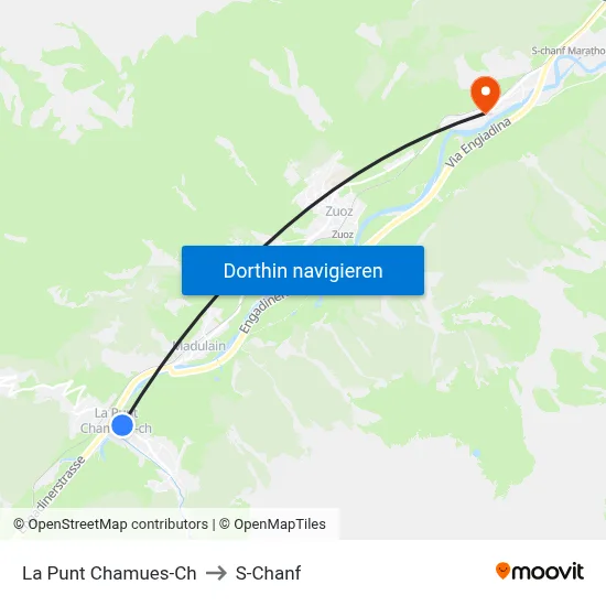 La Punt Chamues-Ch to S-Chanf map