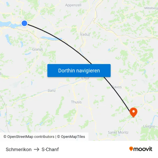 Schmerikon to S-Chanf map