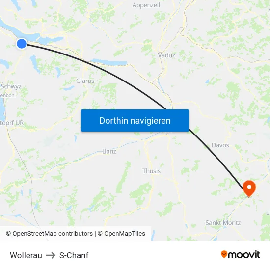 Wollerau to S-Chanf map