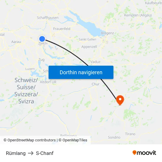 Rümlang to S-Chanf map