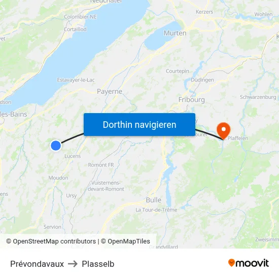 Prévondavaux to Plasselb map