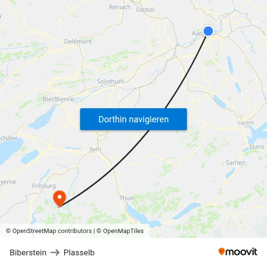 Biberstein to Plasselb map
