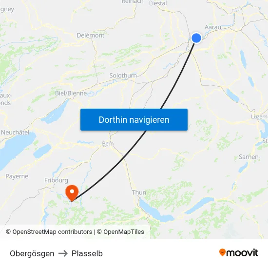 Obergösgen to Plasselb map