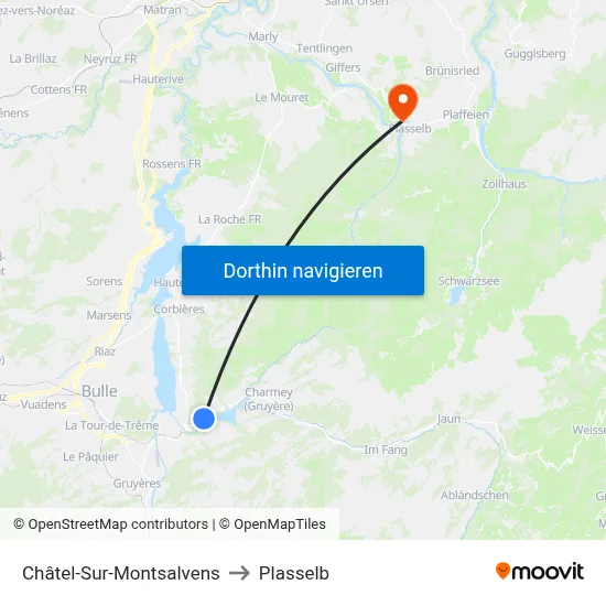 Châtel-Sur-Montsalvens to Plasselb map