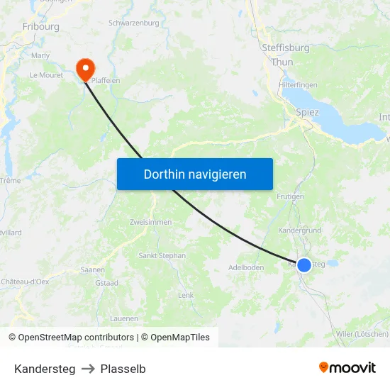 Kandersteg to Plasselb map