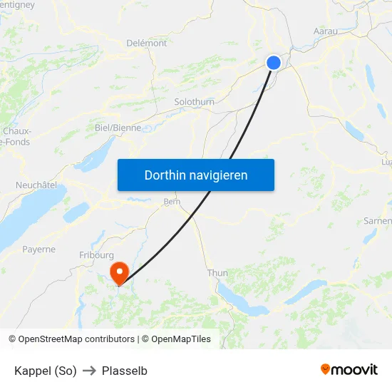Kappel (So) to Plasselb map