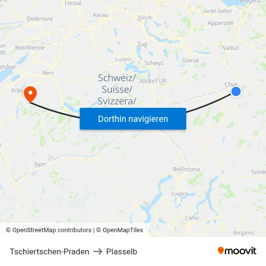 Tschiertschen-Praden to Plasselb map