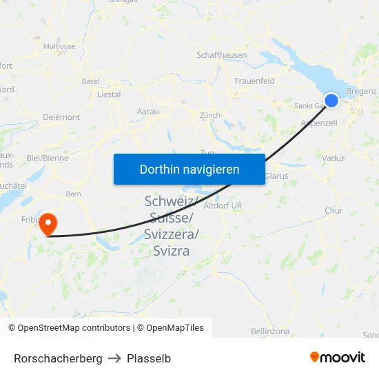 Rorschacherberg to Plasselb map
