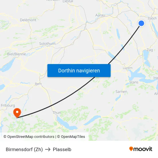 Birmensdorf (Zh) to Plasselb map