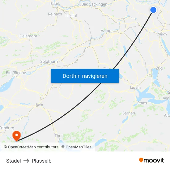 Stadel to Plasselb map