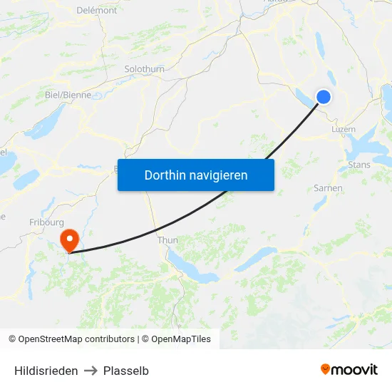 Hildisrieden to Plasselb map