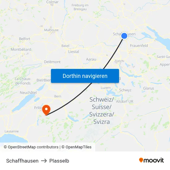 Schaffhausen to Plasselb map