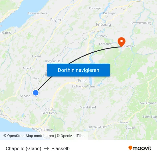 Chapelle (Glâne) to Plasselb map